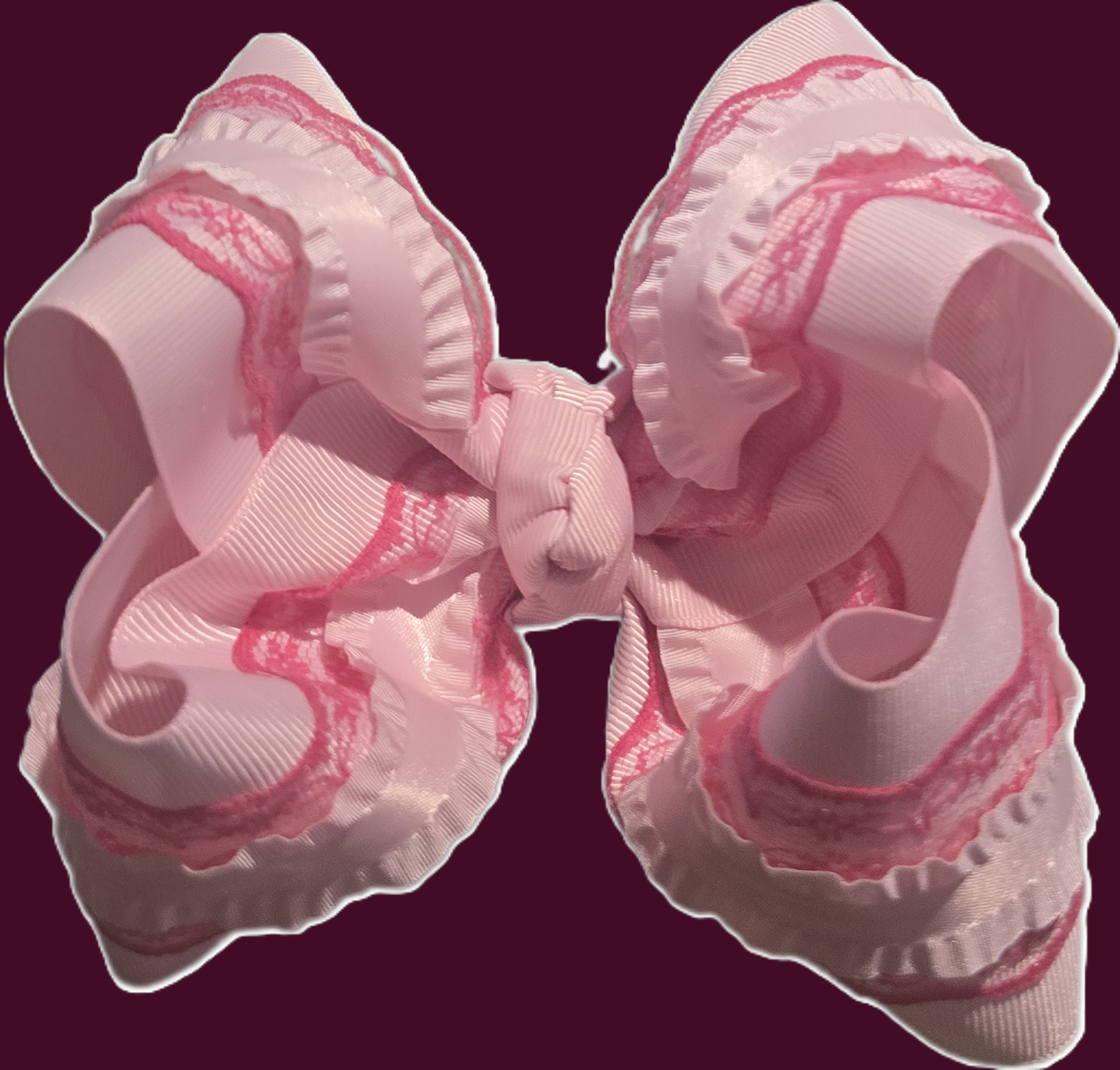 Pink Double Ruffle Lace Boutique Bow