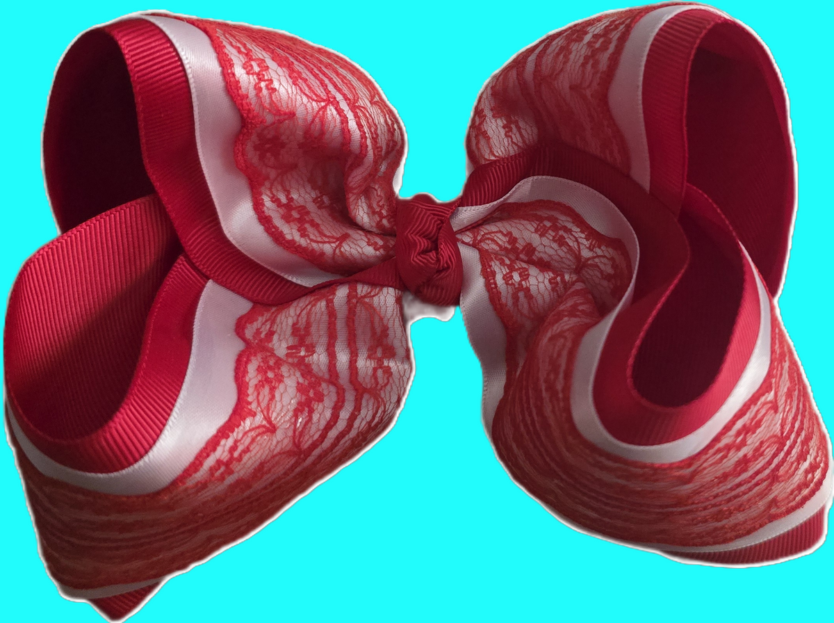 Red & White Lace Boutique Hair Bow