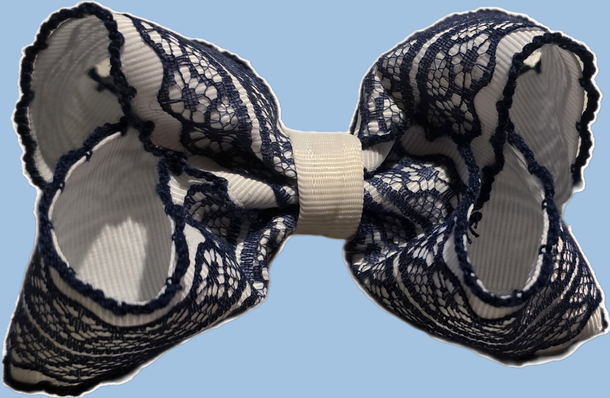 Blue & White Lace Boutique Hair Bow