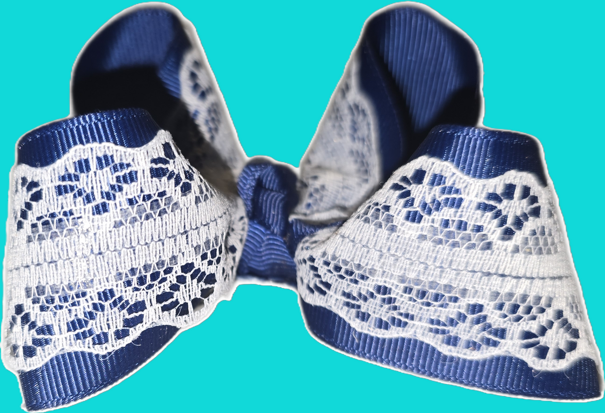 Navy & White Lace Boutique Hair Bow