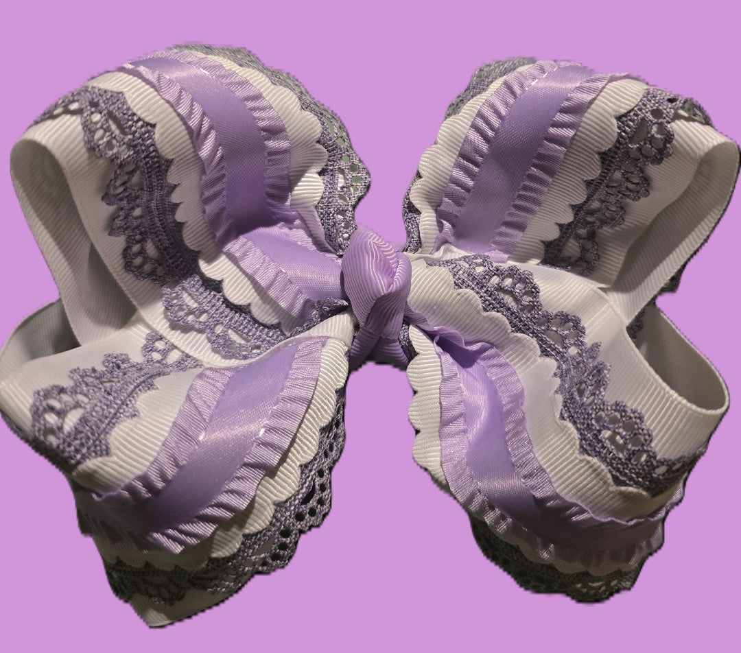 Purple & White Twisted Boutique Bow