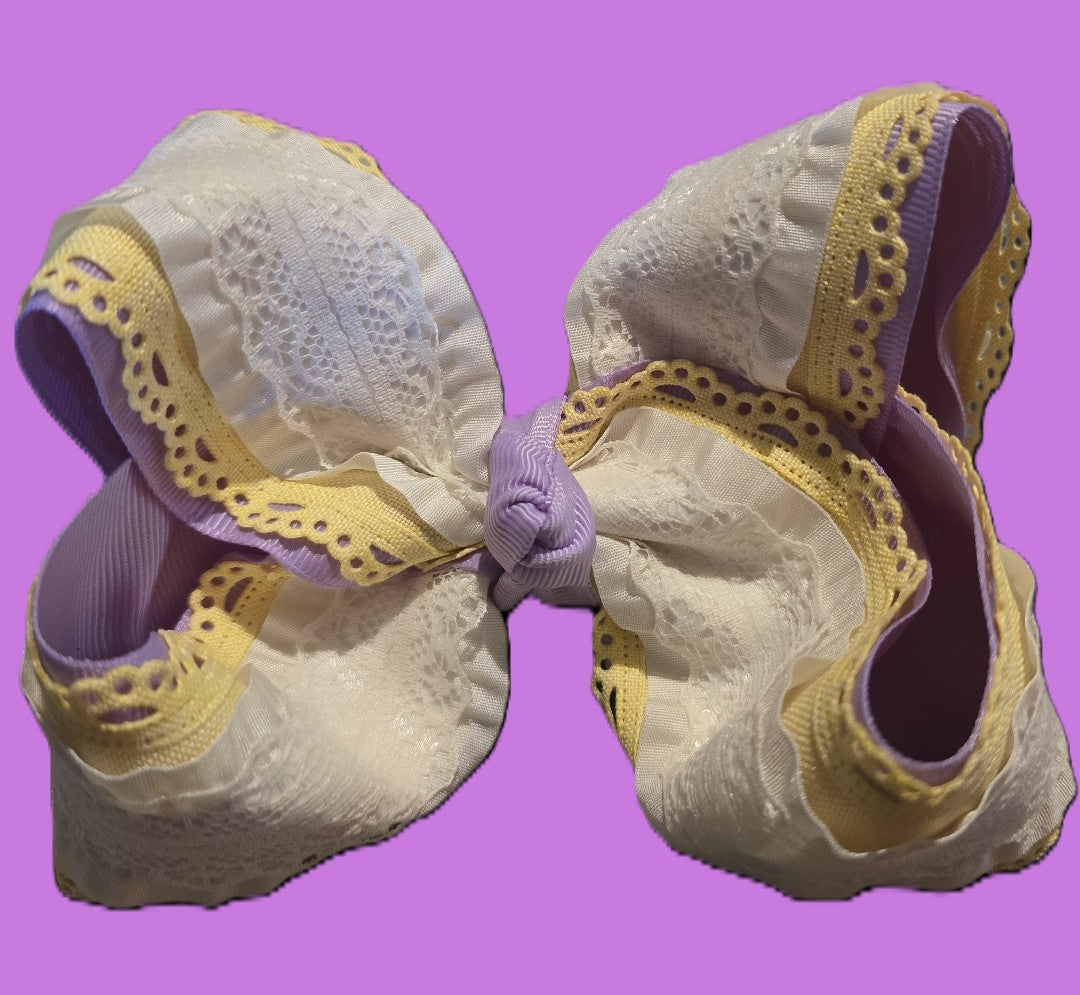 Purple, White & Yellow Twisted Boutique Bow