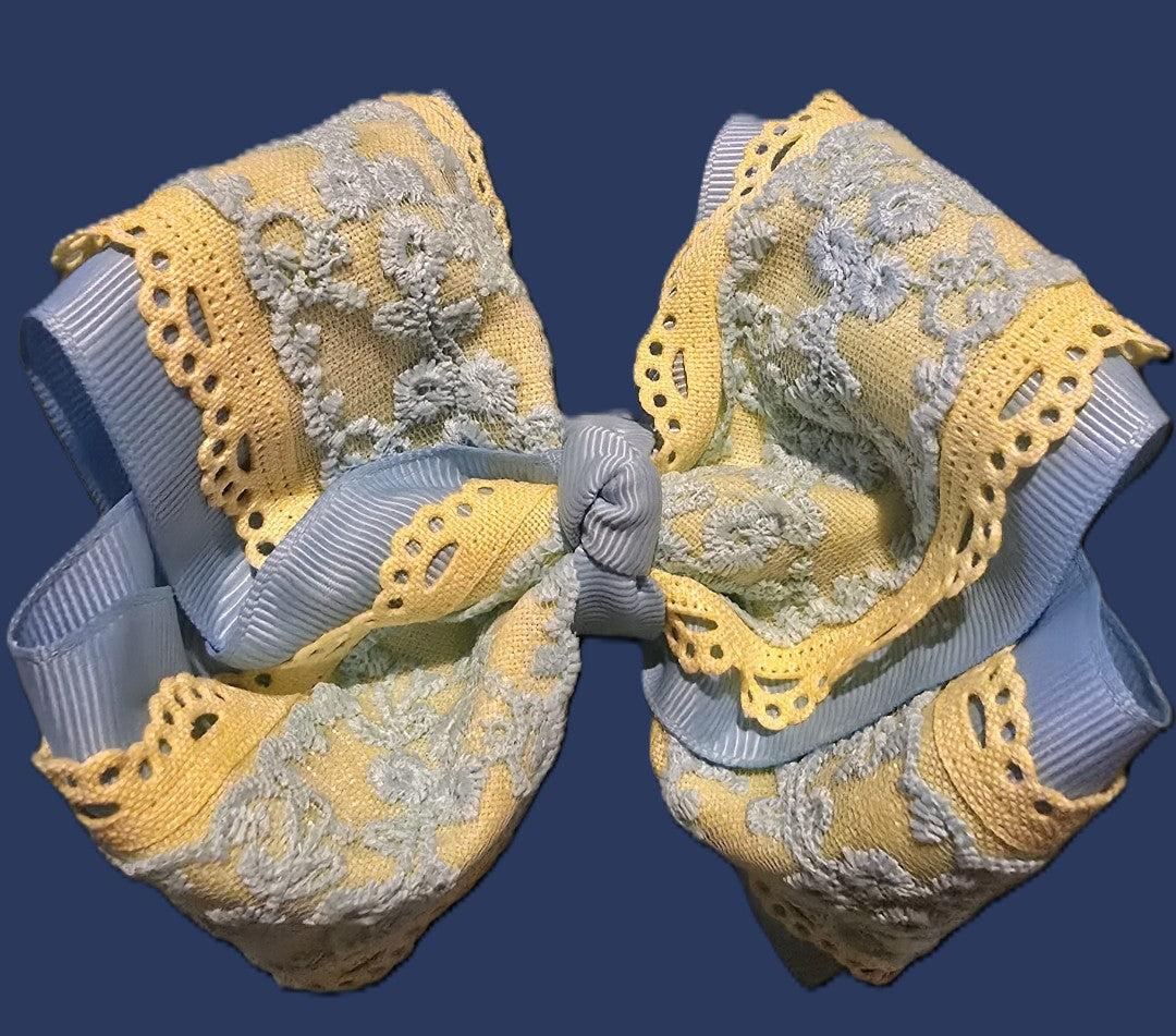 Light Blue & Yellow Lace Boutique Bow