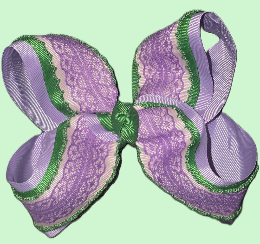 Green, Purple & Light Pink Lace Bow