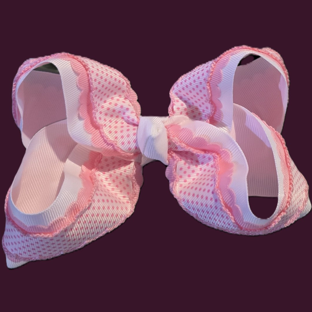 White & Pink Polka Dots Boutique Bow