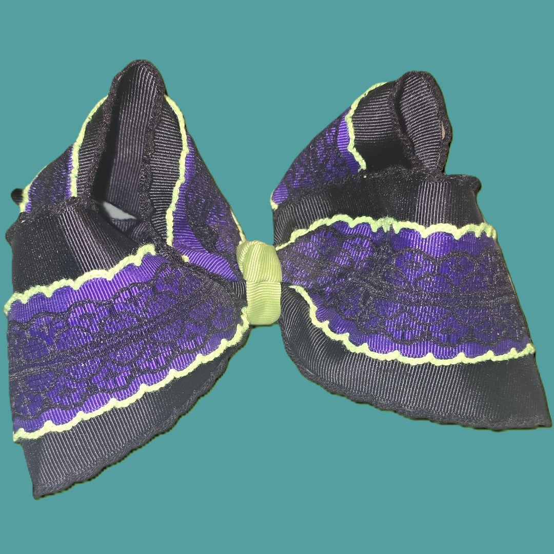 Black, Purple & Lime Green Boutique Lace Bow